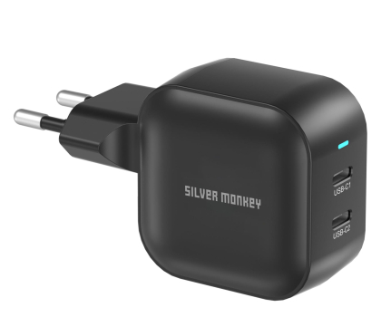 Ładowarka do smartfonów Silver Monkey Ładowarka GaN Smart Duo 48W PD Czarna